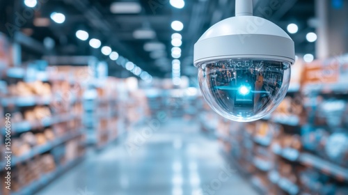 CCTV camera with motion detection light in a modern retail store environment