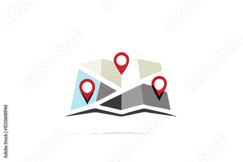 location map with red pin pointer, direction, label, marker, sign, travel Navigator or guide. vector illustration