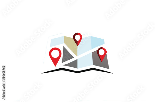 location map with red pin pointer, direction, label, marker, sign, travel Navigator or guide. vector illustration