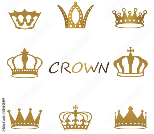 Adobe Illustrator Artworkcrown icon set. gold crown isolated on white background, vector illustration