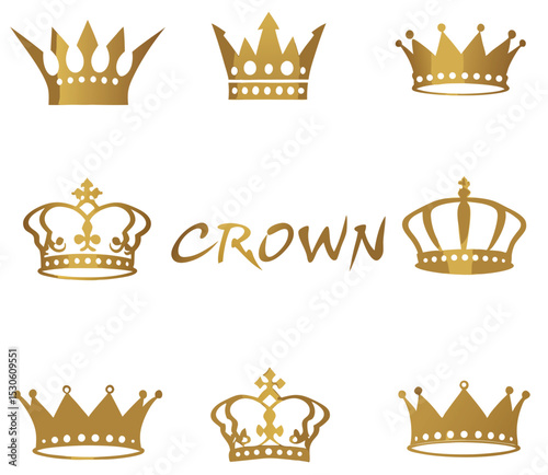 Adobe Illustrator Artworkcrown icon set. gold crown isolated on white background, vector illustration