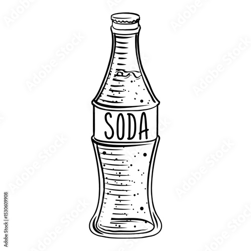 Classic glass bottle of soda drawing - vector illustration