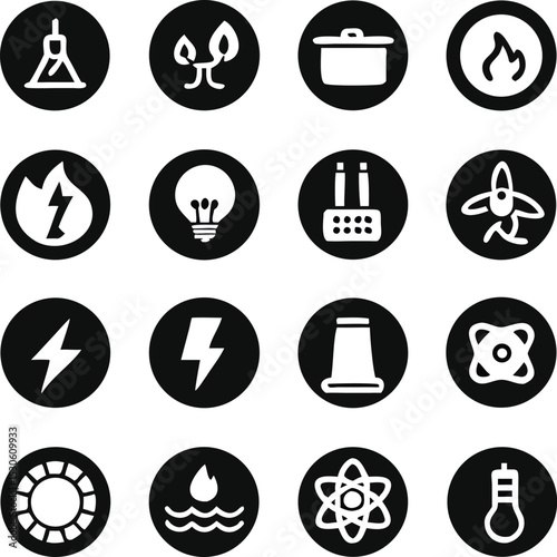 Energy icon set. Electricity Ecology And Energy Vector symbols.