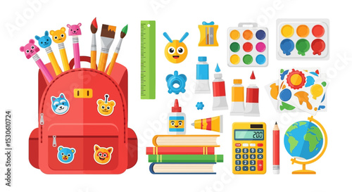 Backpack Filled with Colorful School Supplies Art, Books, and More!