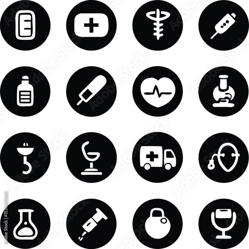 Set of Medical icons in circle button style, vector Illustration