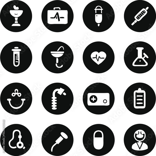 Set of Medical icons in circle button style, vector Illustration