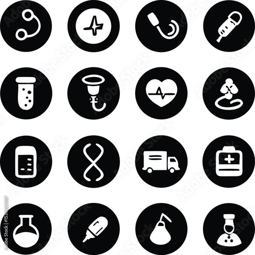 Set of Medical icons in circle button style, vector Illustration