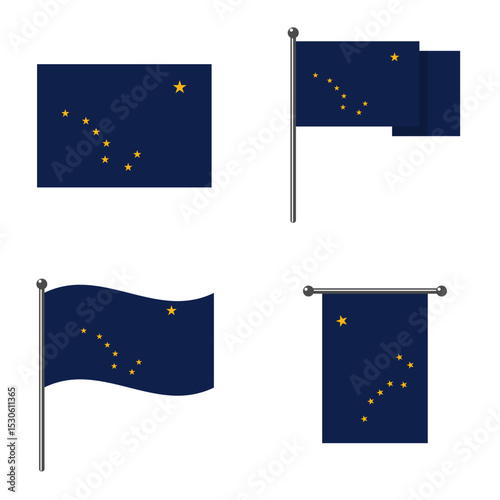 Flag of Alaska state. Alaska flag official color and scale digital vector illustration design. Waving flag. Hanging flag.