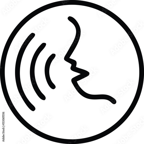 Speaking icon vector. Talk person sign or symbol , man with open mouth and sound wave , Voice command, Voice recognition, speech icon for interact, interview, talk controls, isolated on white