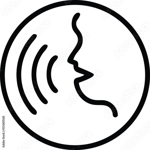 Speaking icon vector. Talk person sign or symbol , man with open mouth and sound wave , Voice command, Voice recognition, speech icon for interact, interview, talk controls, isolated on white