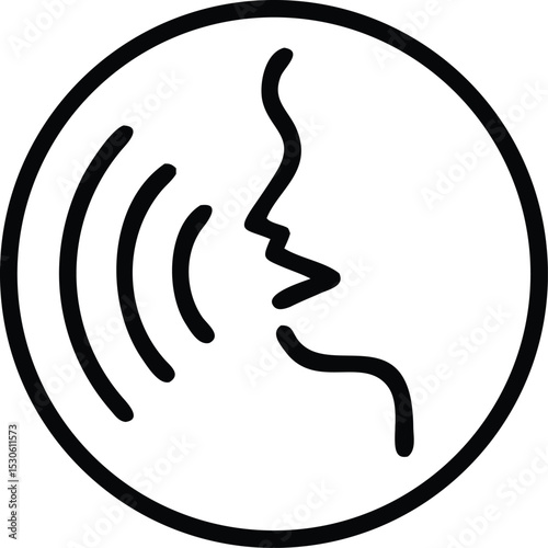 Speaking icon vector. Talk person sign or symbol , man with open mouth and sound wave , Voice command, Voice recognition, speech icon for interact, interview, talk controls, isolated on white