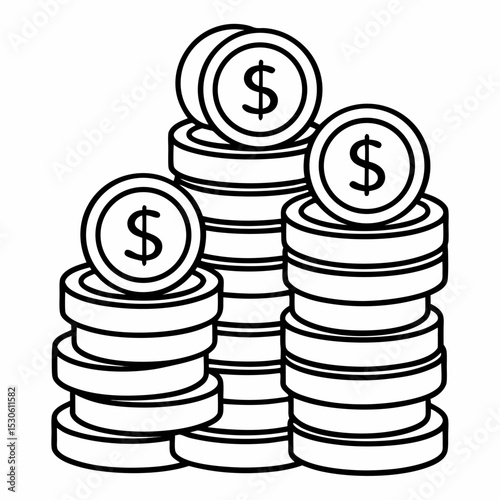 Growing Stack of Dollar Coins for Coloring Page Design Financial Growth Concept Line Art Illustration for Kids and Adults
