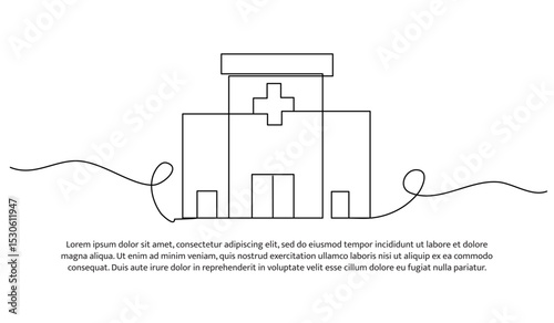 One line a hospital building with a medical. Abstract minimal continuous line.