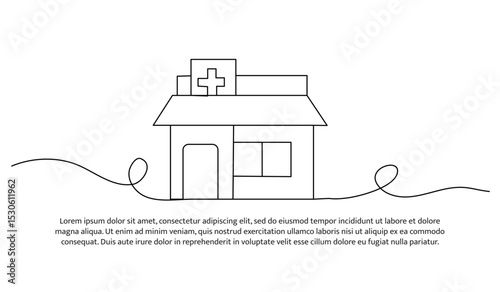 One line a hospital building with a medical. Abstract minimal continuous line.