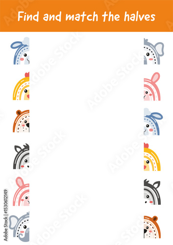 Logic activity and game for preschool and kindergarten. Early development page. Trains attention and concentration. Matching game for kids. Teacher resources. Educational activity for toddlers.