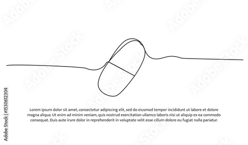 One line capsule pill. Abstract minimal continuous line.