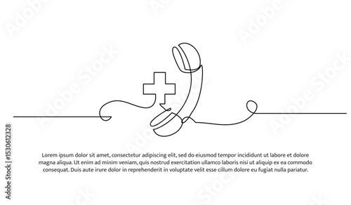 One line medical call phone . Abstract minimal continuous line.