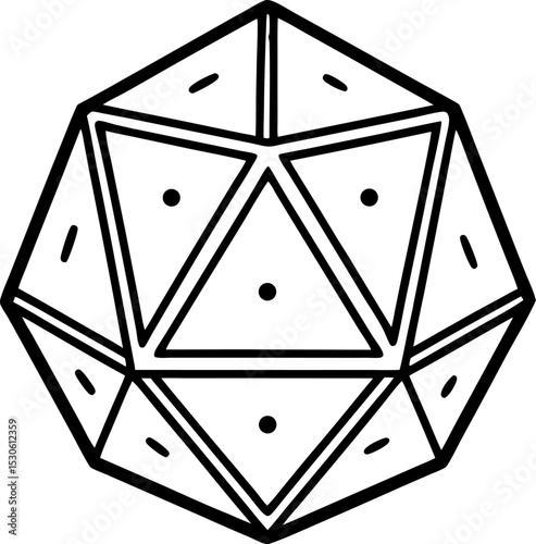 Vector illustration of a geometric icosahedron dice suitable for digital gaming elements