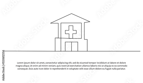 One line a hospital building with a medical. Abstract minimal continuous line.