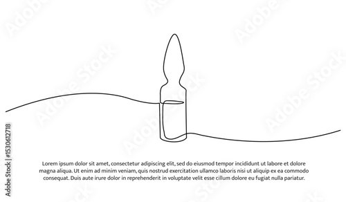 One line medical ampoule. Abstract minimal continuous line.