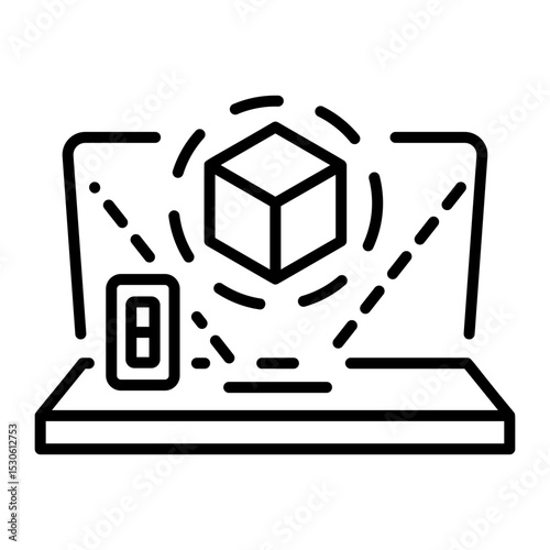 A linear icon showing an ar projection holographic image