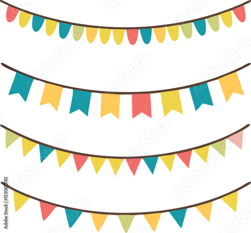 Carnival garland with flags. Decorative colorful party pennants for birthday celebration,