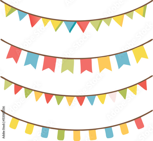 Carnival garland with flags. Decorative colorful party pennants for birthday celebration,