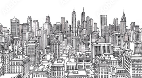 Hand Drawn Cityscape Sketch - Vector Urban Skyline Illustration