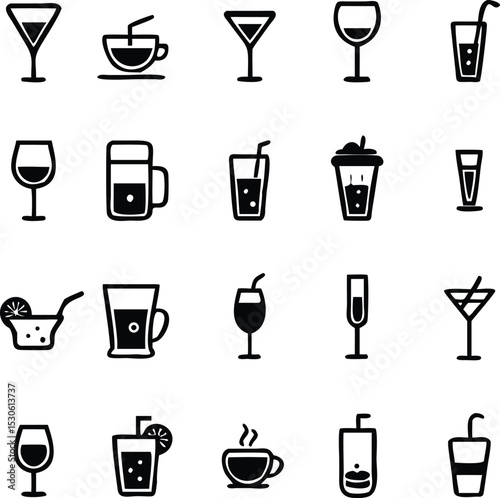 vector drink icons set black on white background