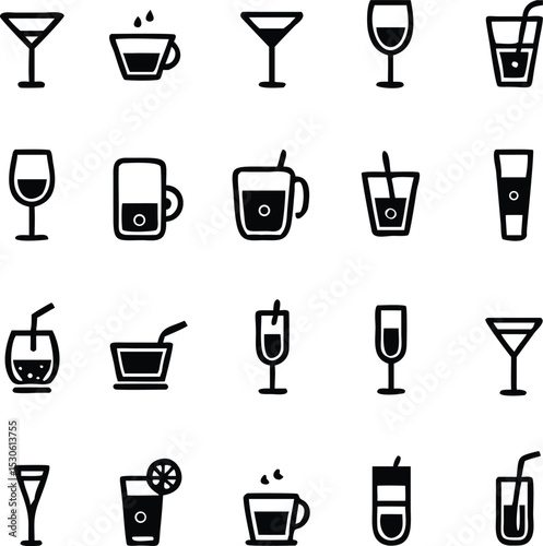 vector drink icons set black on white background