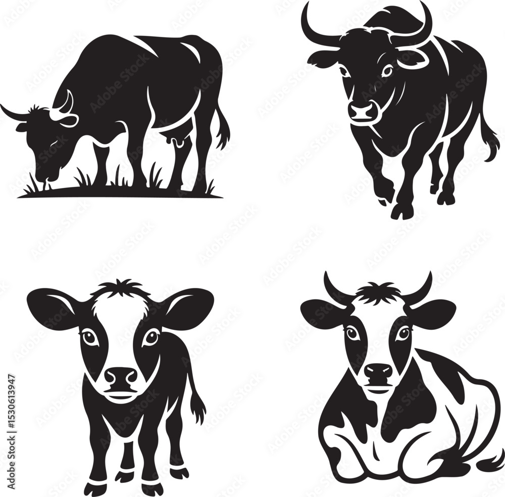 Fototapeta premium Cow silhouette set vector illustration isolated On Transparent Background