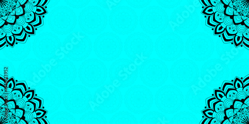 beautiful mandala style background with text space-Abstract aqua background with mandala shape for greeting, banner, card, texture, flyer, decoration, poster, futuristic, eid, seminar