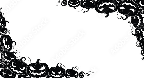 Spooky Halloween Frame Vector Illustration of Black Pumpkins, Ghoulish Design for Party Invitations or Decorations