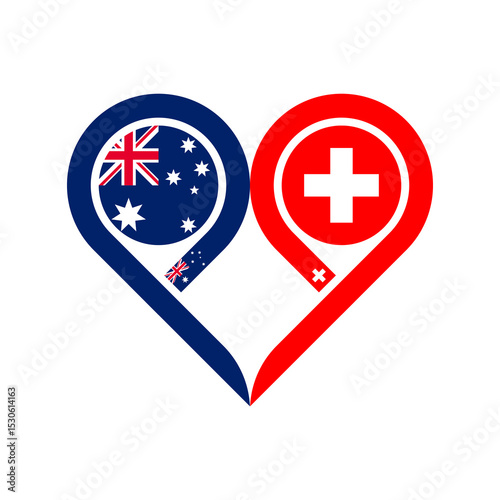 friendship concept. heart symbol icon of australia and switzerland flags. vector illustration isolated on white background