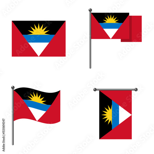 Flag of Antigua and Barbuda. Antigua and Barbuda flag official color and scale digital vector illustration design. Waving flag. Hanging flag.