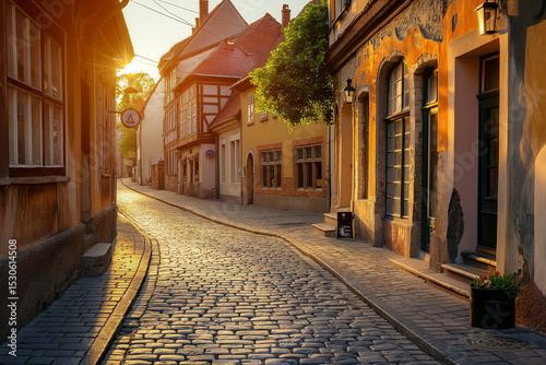 Old European Street at Golden Hour