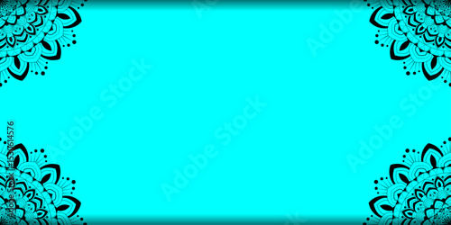 beautiful mandala style background with text space-Abstract cyan  background with mandala shape for greeting, banner, card, texture, flyer, decoration, poster, futuristic, eid, seminar