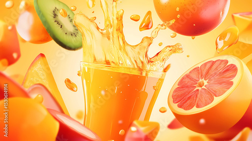 Organic juice campaign fresh fruits splashing 