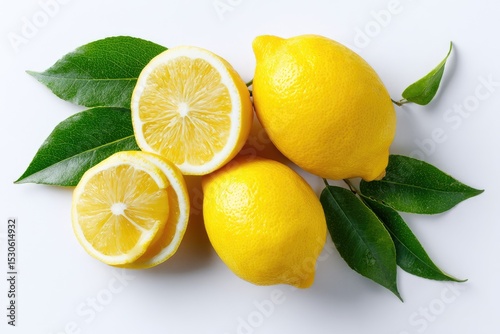 Wallpaper Mural Fresh lemons, sliced, with leaves Torontodigital.ca