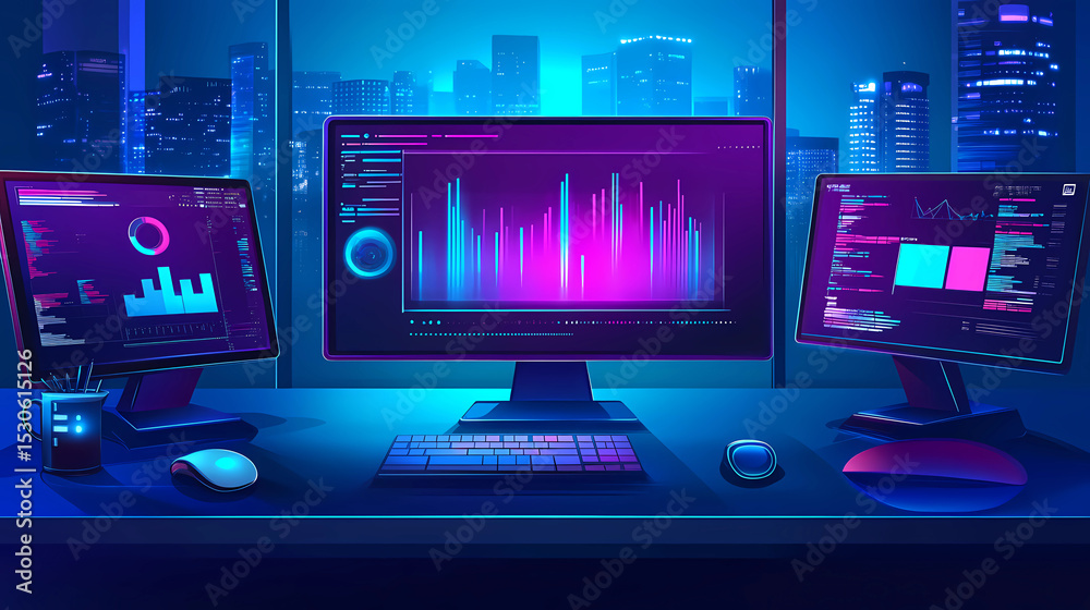 Fototapeta premium Smart workspace setup promotion ergonomic desk set 