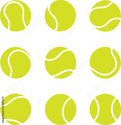 Tennis ball icon set isolated on white background. Tennis ball sport collection. Vector illustration.