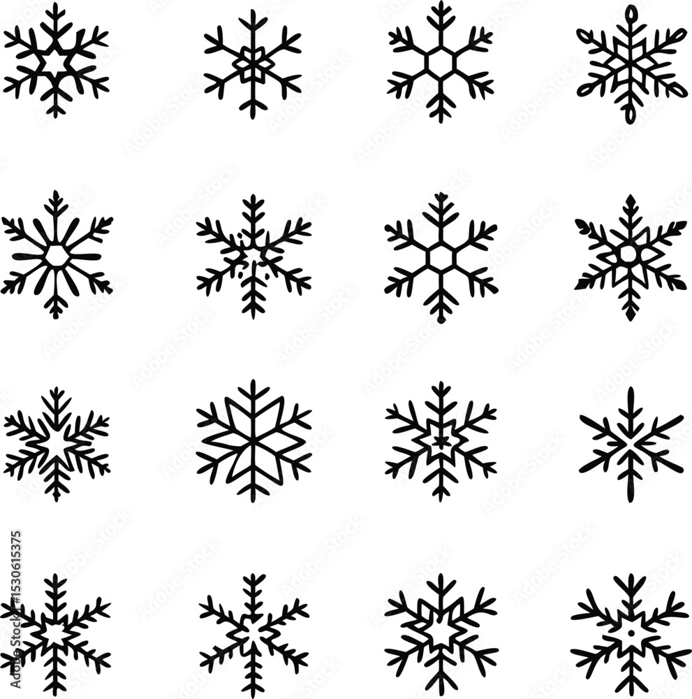 snowflake icons collection in line style isolated on white background. New year design elements, frozen symbol, Vector illustration snowflake icons collection in line style isolated on white background. New year design elements, frozen symbol, Vector illustration