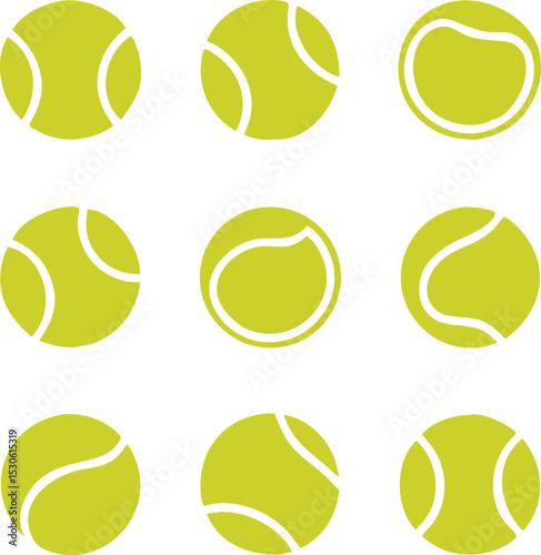 Tennis ball icon set isolated on white background. Tennis ball sport collection. Vector illustration.