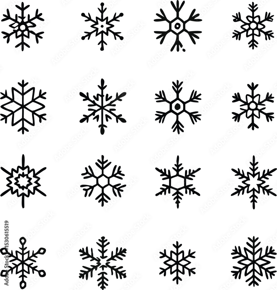 snowflake icons collection in line style isolated on white background. New year design elements, frozen symbol, Vector illustration snowflake icons collection in line style isolated on white background. New year design elements, frozen symbol, Vector illustration