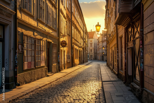 Old European Street at Golden Hour
