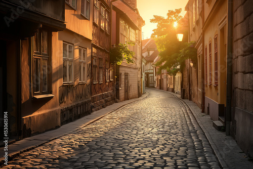 Old European Street at Golden Hour