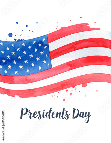 Presidents Day Watercolor Flag