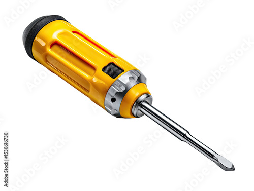 Precision Grip Screwdriver: This image captures a close-up view of a robust, yellow and black precision grip screwdriver. The tool, designed for detailed work.