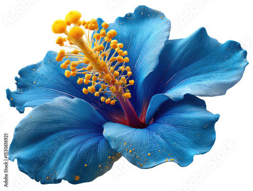 Exquisite Hibiscus Bloom: A captivating macro shot of a radiant blue hibiscus, showcasing the intricate details of its petals and vibrant stamen.