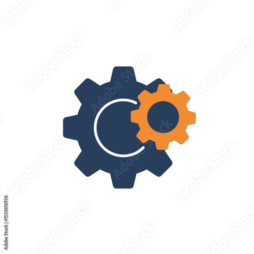 Gear icon with blue and orange colors for technical representation  